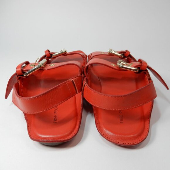 FREE PEOPLE Blossom Buckle Flat SANDALS Size 6.5 Salsa Red Leather NEW $138 - Picture 6 of 12